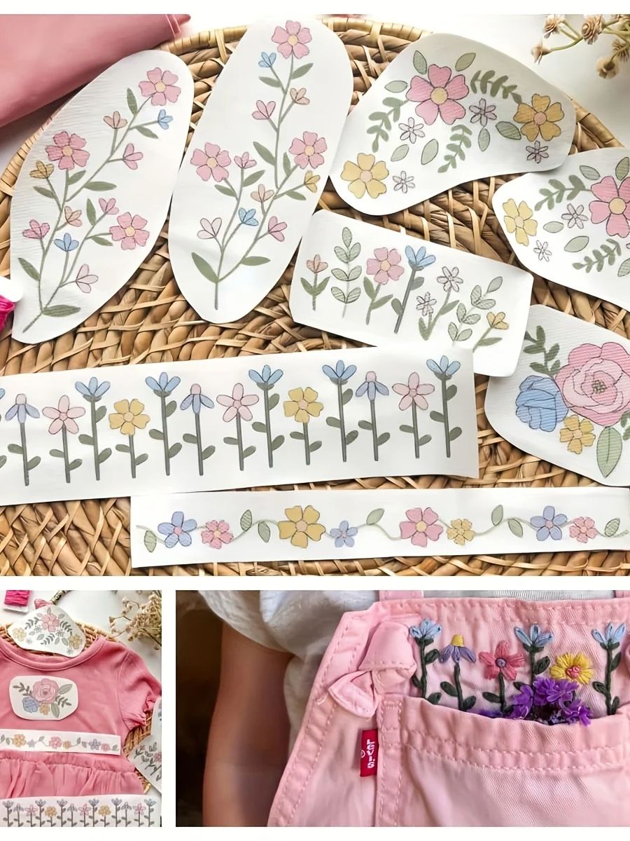 Printed Embroidery Kit - 1 Set of 8pcs Colorful Graphics,
