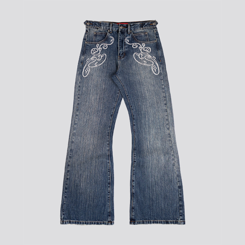 Embroidery On Jeans - Y2k Blue Opening Bootcut Jeans Vintage