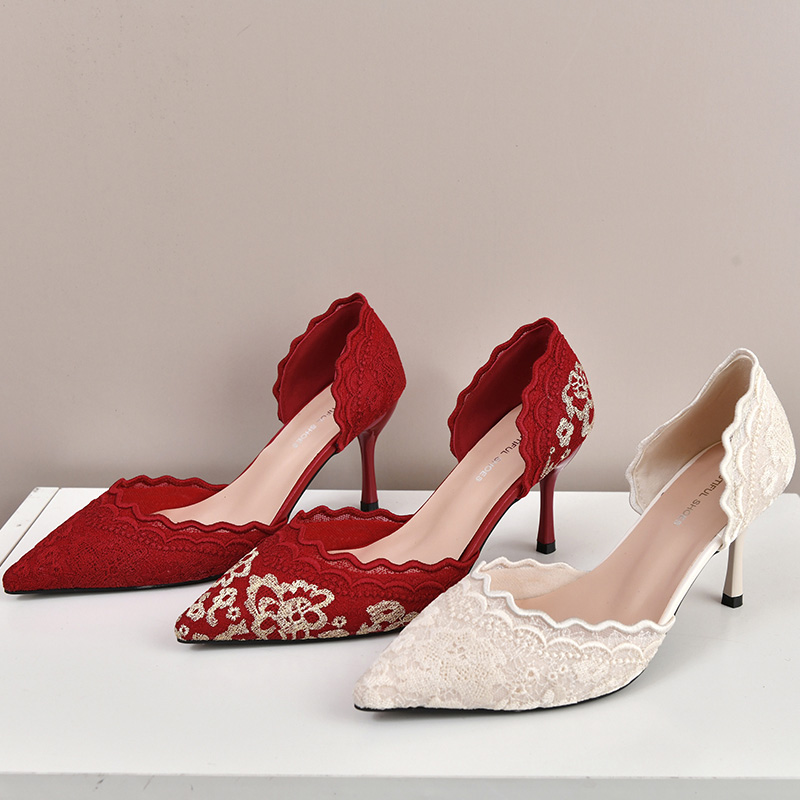 Embroidery Red - Luxury Red White Lace Embroidery High