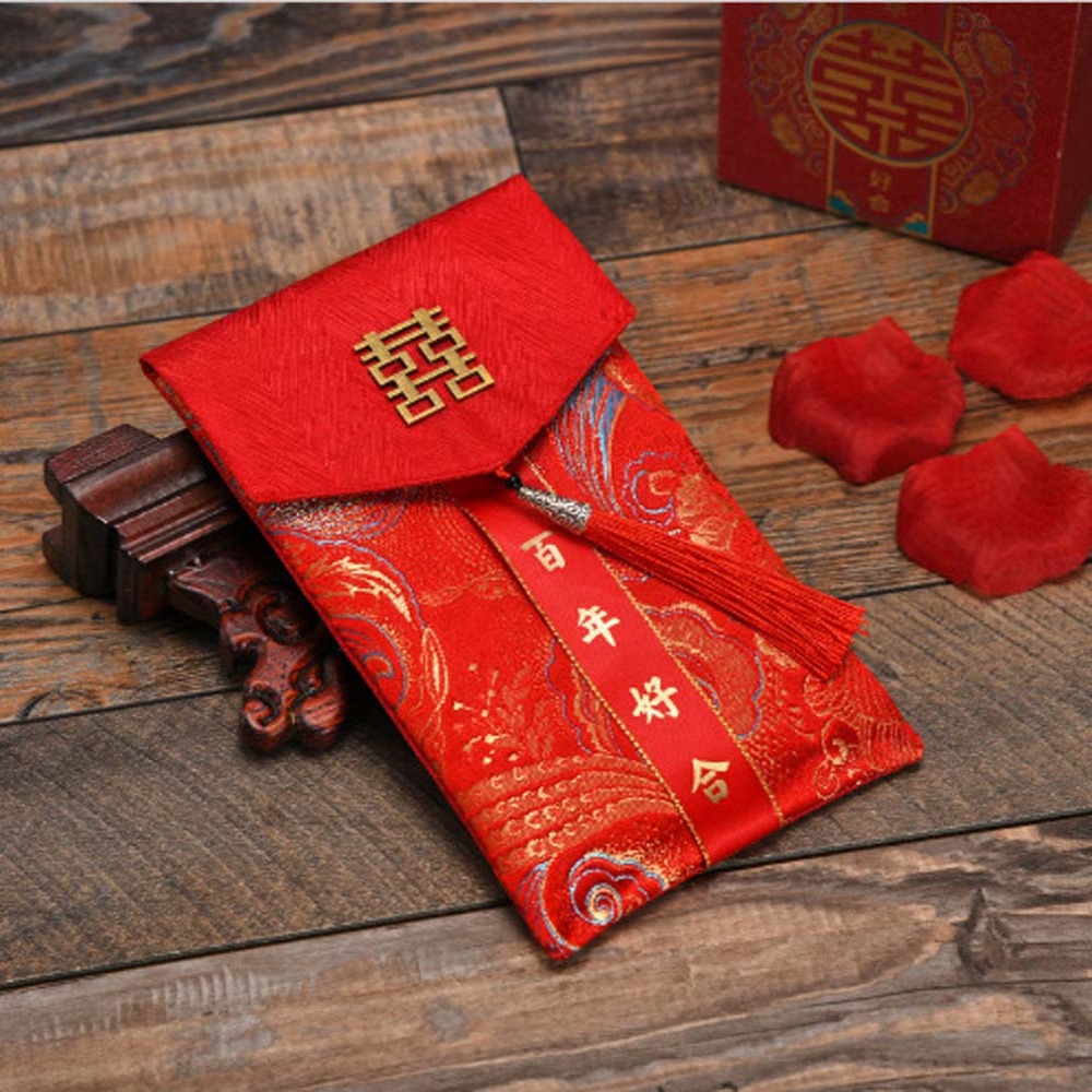 Embroidery Red - New Year Blessing Words Brocade Red