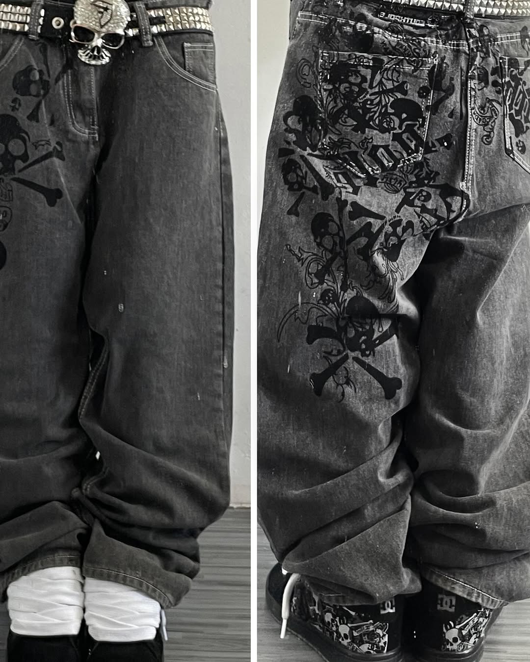 Embroidery On Jeans - Y2K Street New Skull Embroidered Jeans