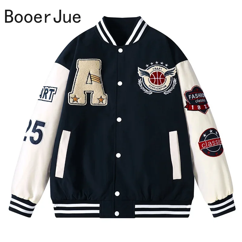 Embroidery Letter N - Varsity Baseball Bomber Jacket Men Hip