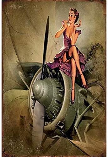 Embroidery Wall Art - Vintage Tin Sign Military Pin Up