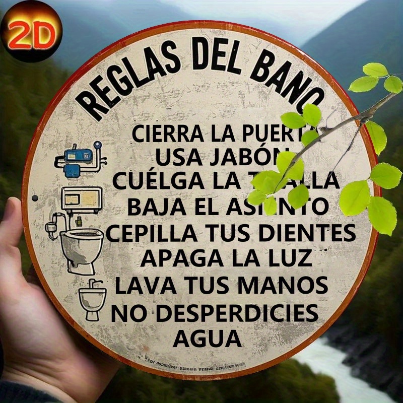 Embroidery Wall Art - 2D Flat, 1pc Spanish Bathroom Rules