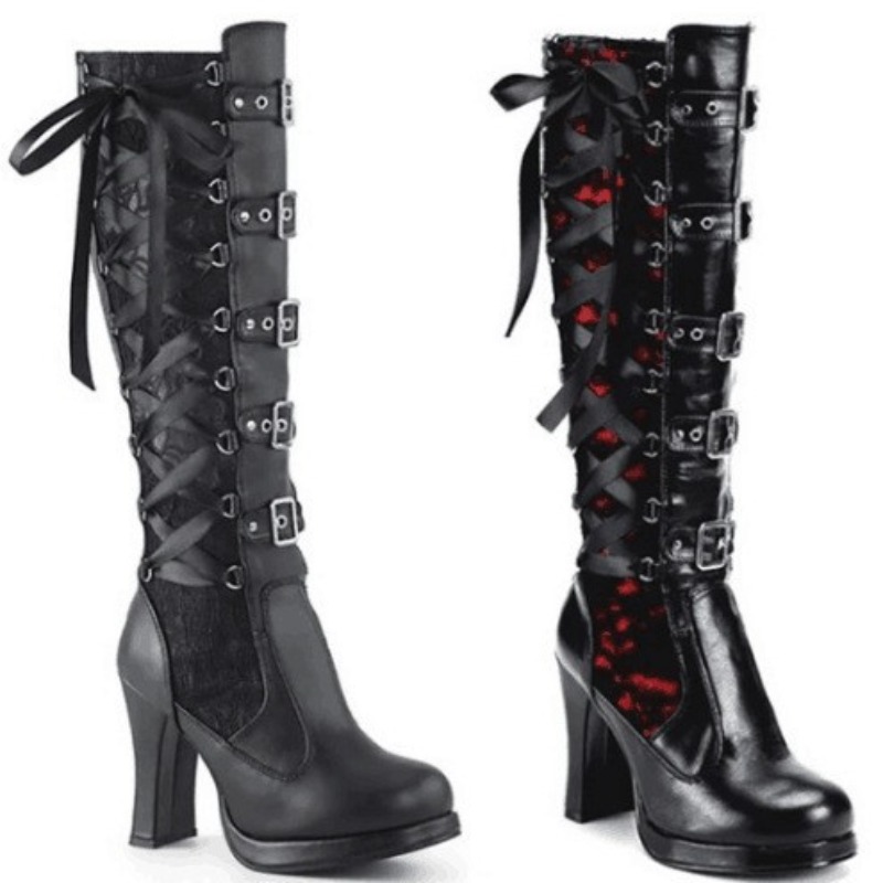 Embroidery Cotton - Punk Gothic Style Women's Knee High