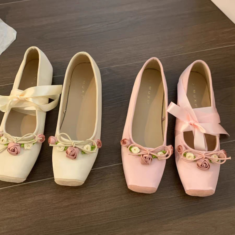 Women Flats Bow Marie Janes Sh - Embroidery Design ulasan dan harga