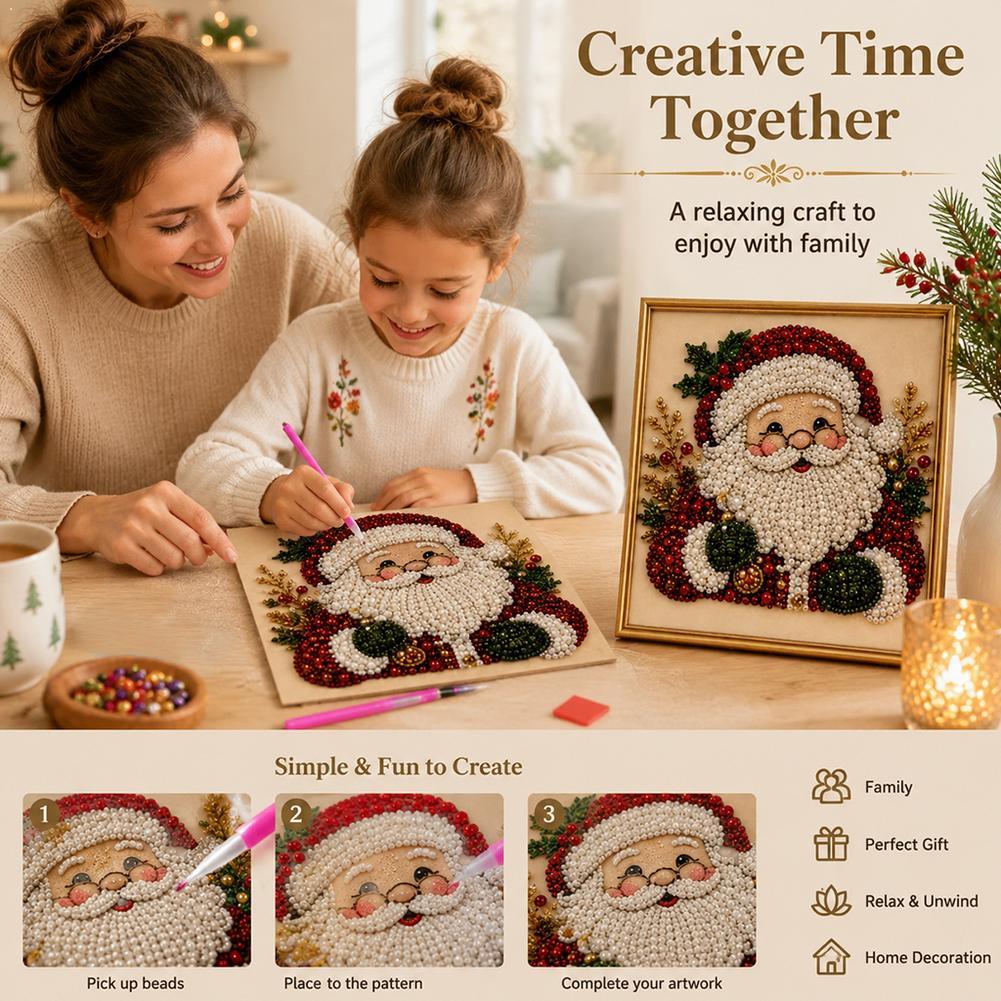 Christmas Santa Claus Pearl Ar - Embroidery Wall Art ulasan dan harga