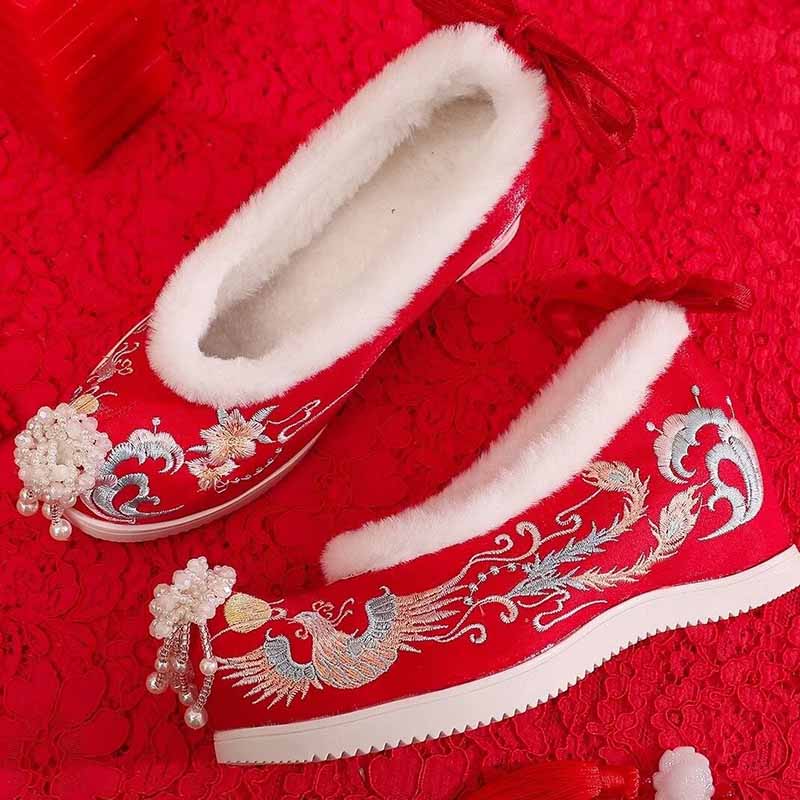 Winter Hanfu Shoes Women Chine - Embroidery Red ulasan dan harga