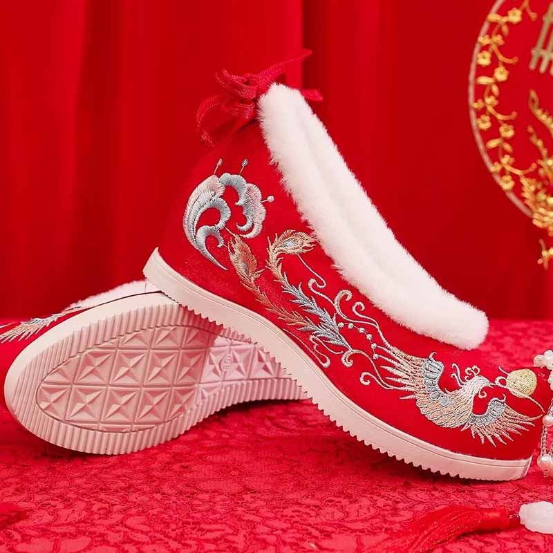 Winter Hanfu Shoes Women Chine - Embroidery Red ulasan dan harga