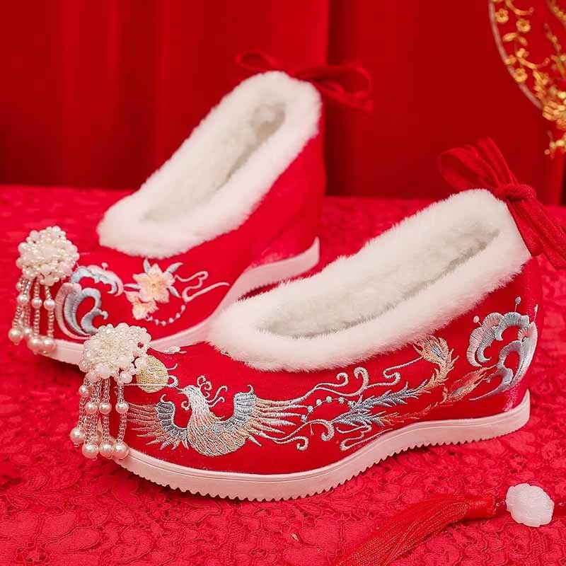 Winter Hanfu Shoes Women Chine - Embroidery Red ulasan dan harga