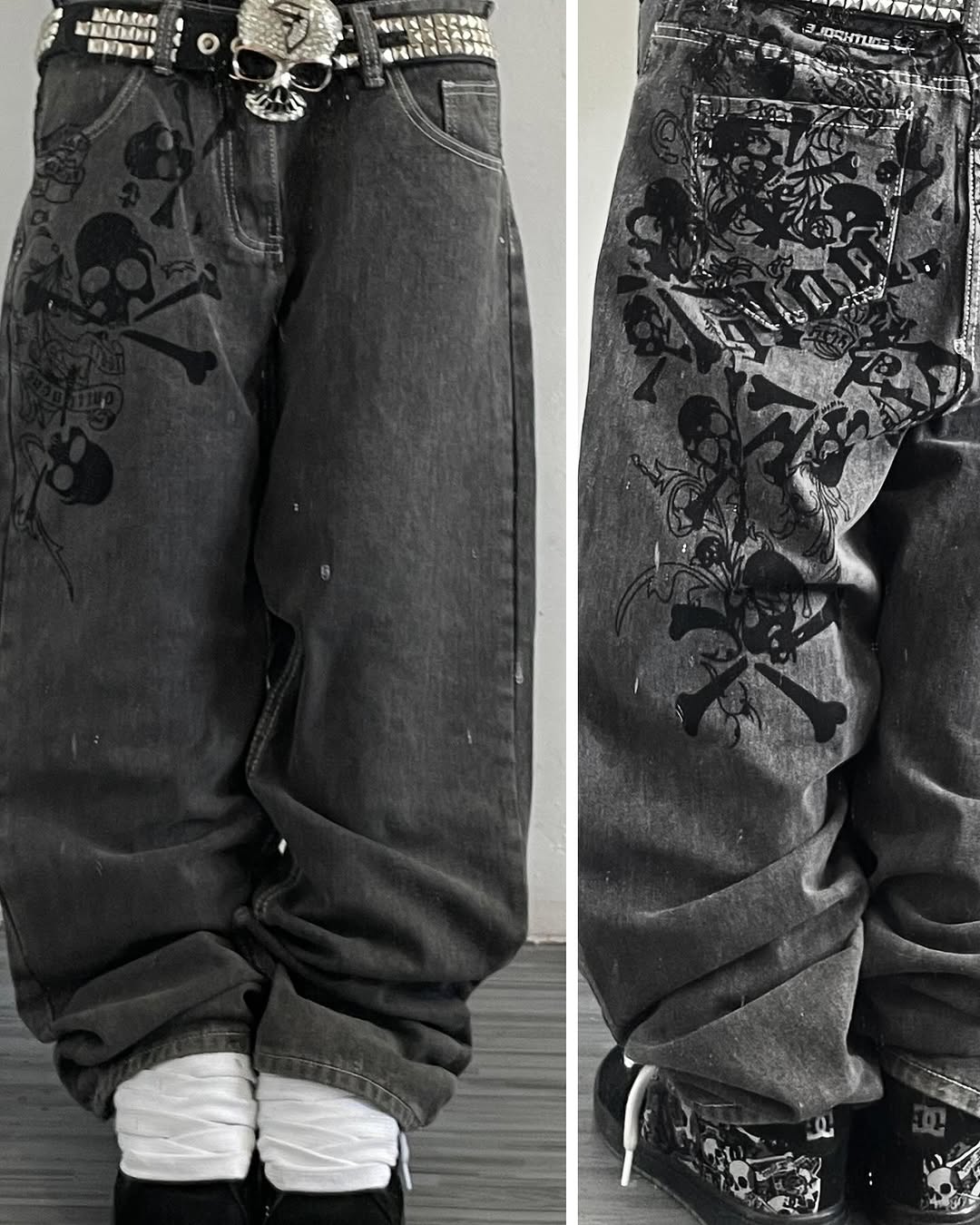 Y2K Street New Skull Embroider - Embroidery On Jeans ulasan dan harga