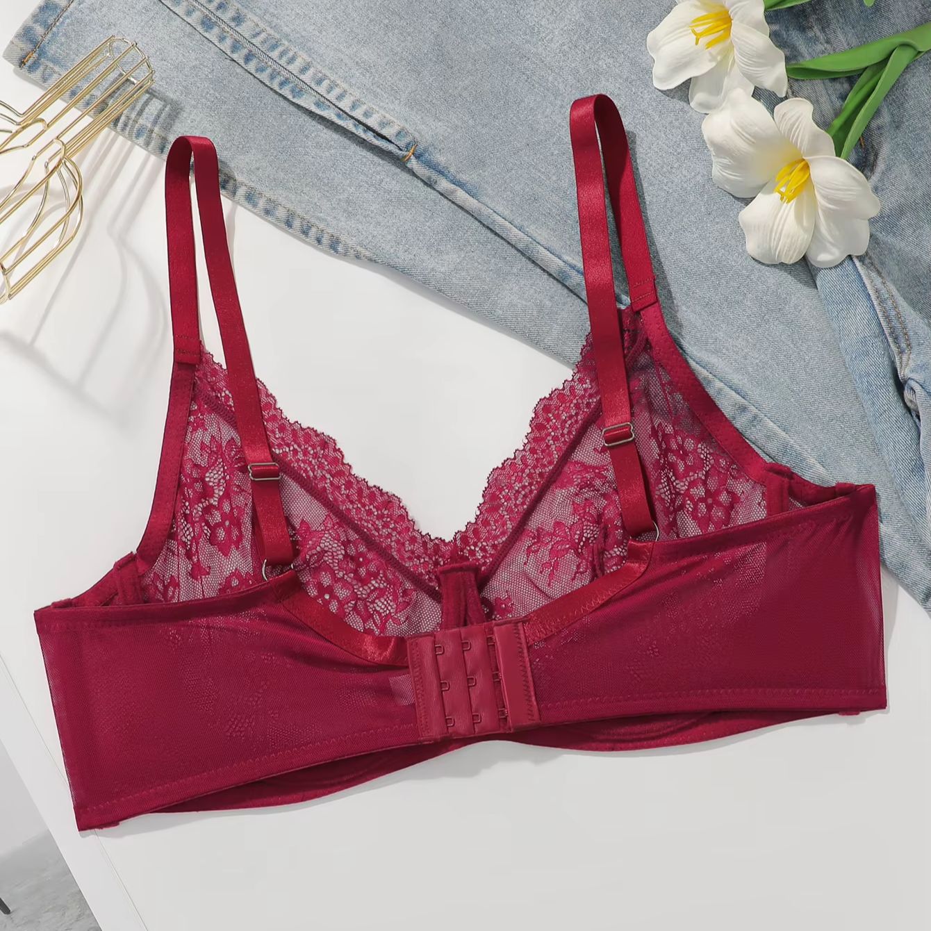 Women Plus Size Red Lace Sheer - Embroidery Red ulasan dan harga