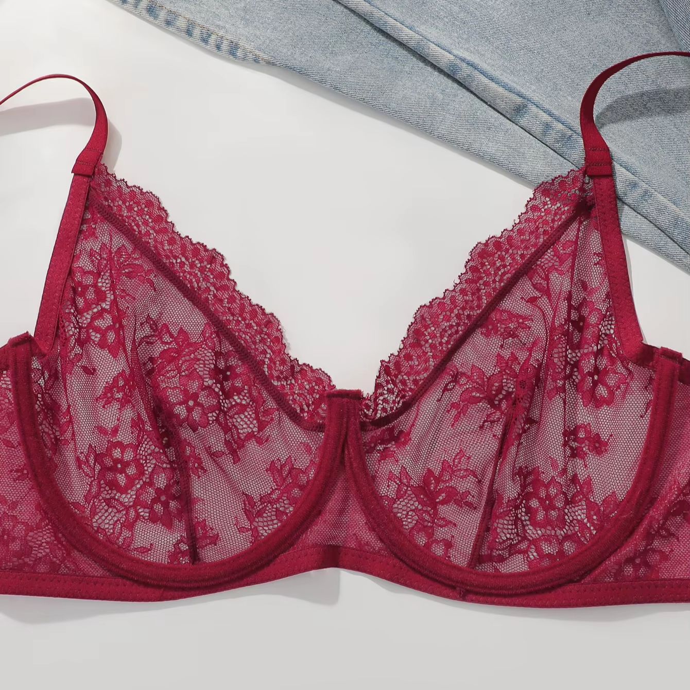 Women Plus Size Red Lace Sheer - Embroidery Red ulasan dan harga