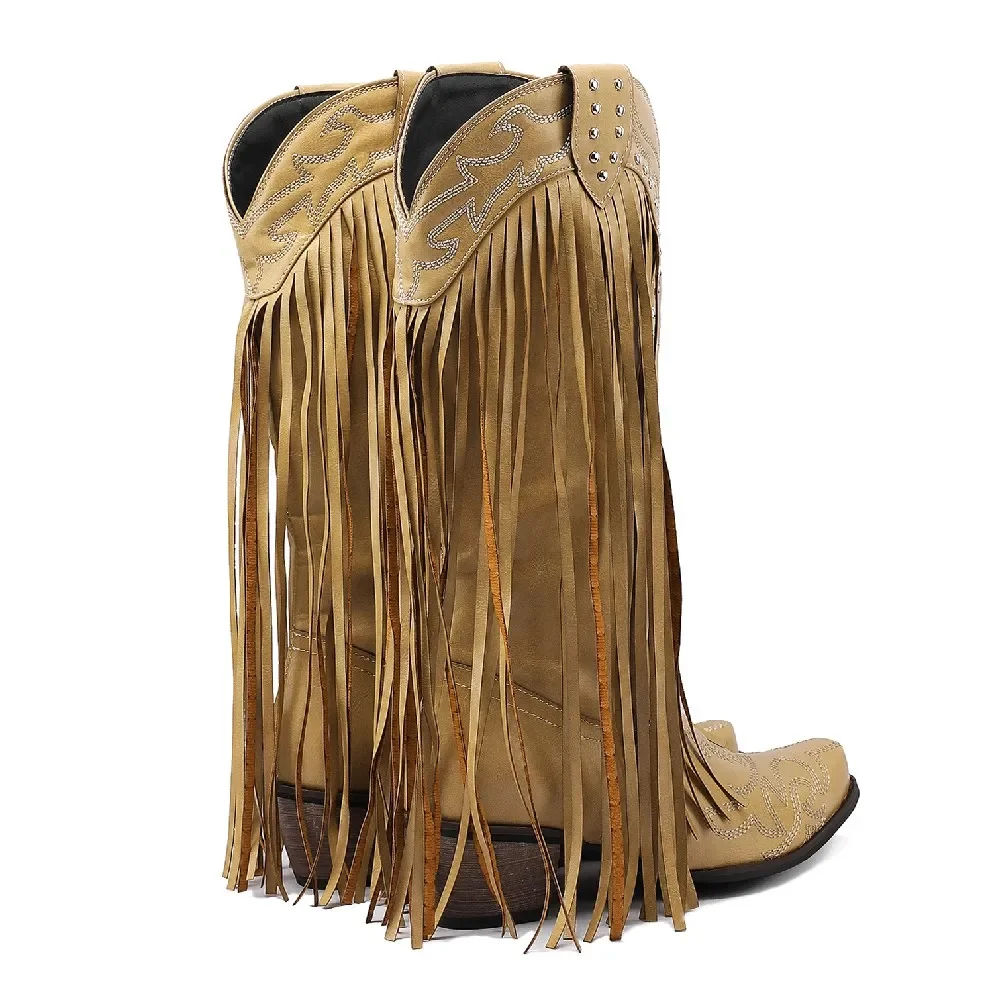 Fringe Rivet Western Women Mid - Embroidery Red ulasan dan harga