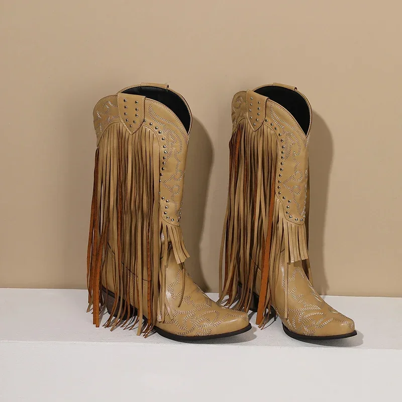 Fringe Rivet Western Women Mid - Embroidery Red ulasan dan harga