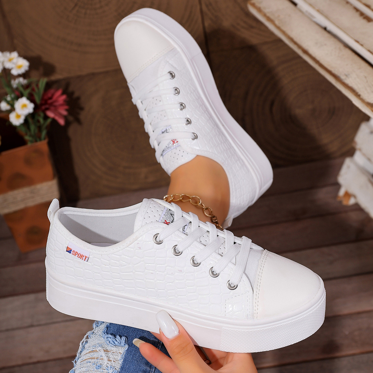 New women's flat casual single - Embroidery White ulasan dan harga