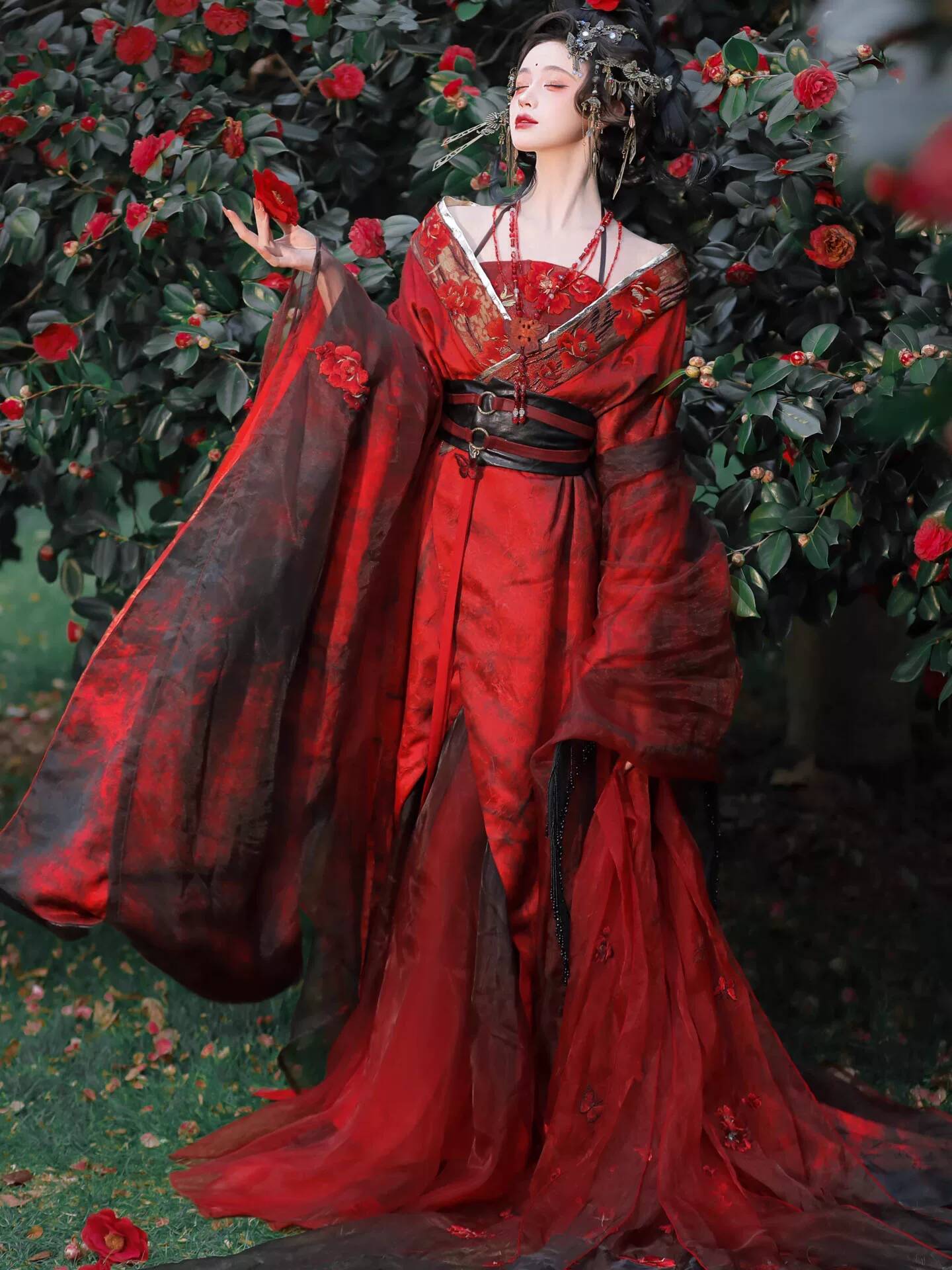 New Datura Red Hanfu Women Anc - Embroidery Cotton ulasan dan harga