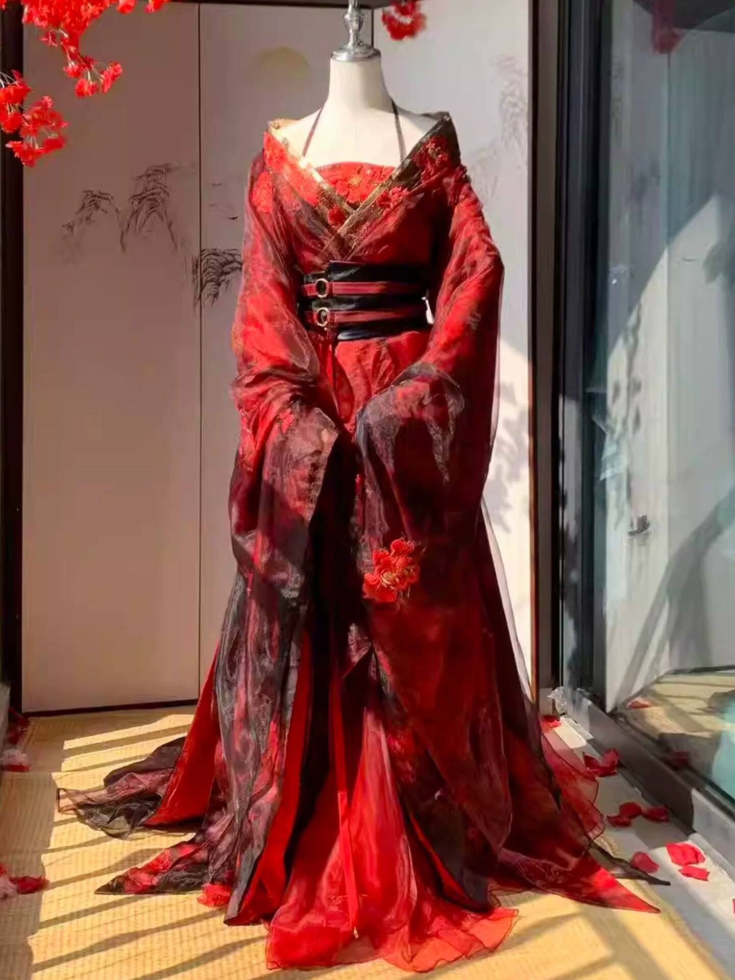 New Datura Red Hanfu Women Anc - Embroidery Cotton ulasan dan harga