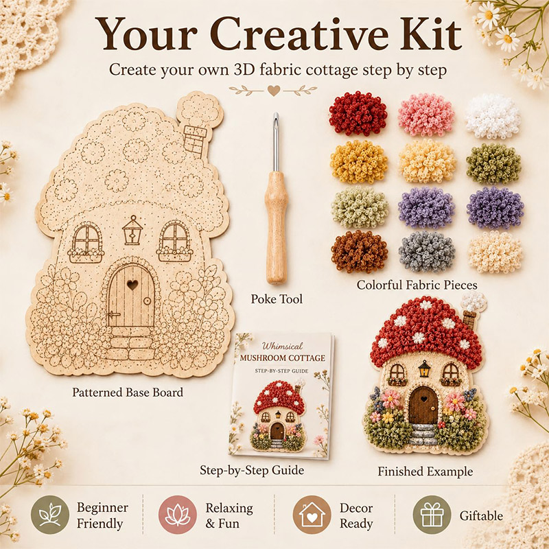 3D Mushroom House Poke Art DIY - Embroidery Needles ulasan dan harga