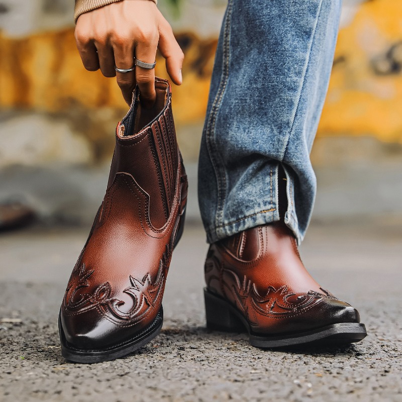 Mens Western Cowboy Boots Hand - Embroidery Design ulasan dan harga