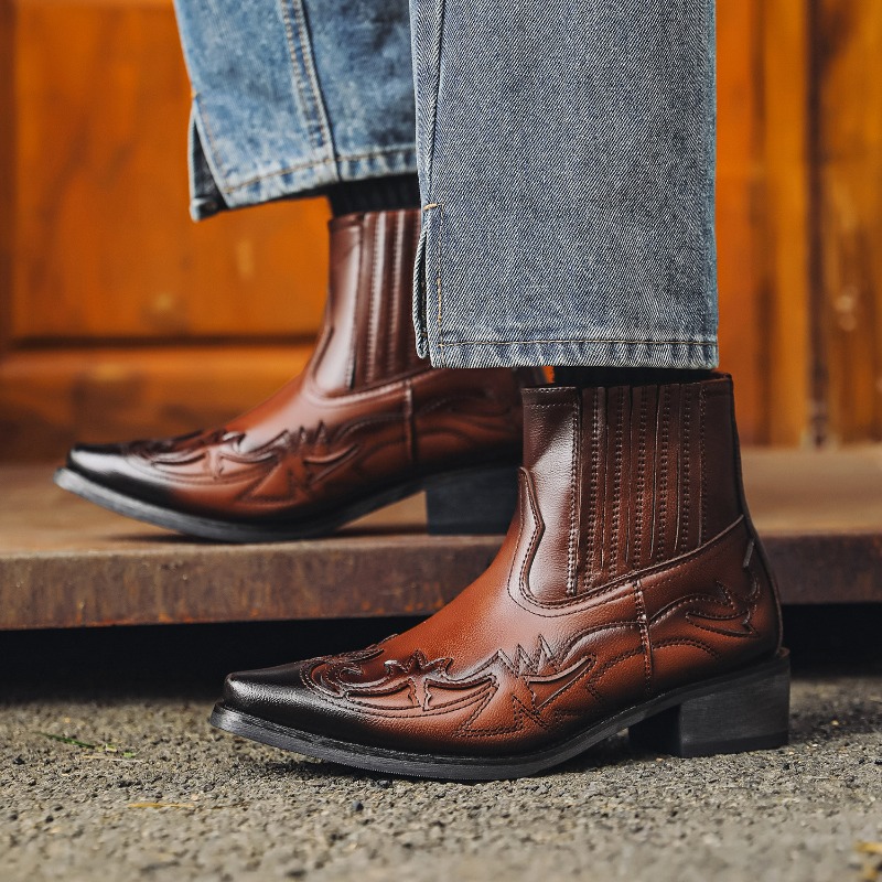 Mens Western Cowboy Boots Hand - Embroidery Design ulasan dan harga
