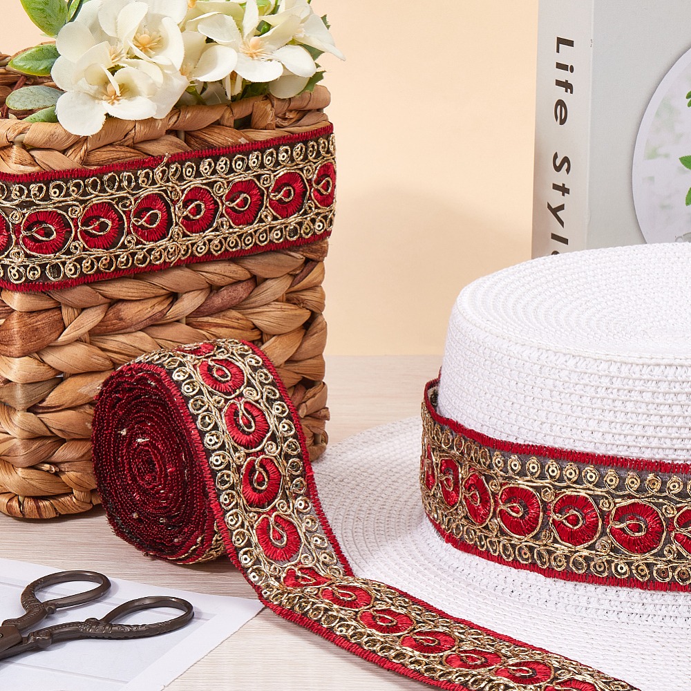 10 Yards 1.77 Inch Red Embroid - Embroidery Red ulasan dan harga