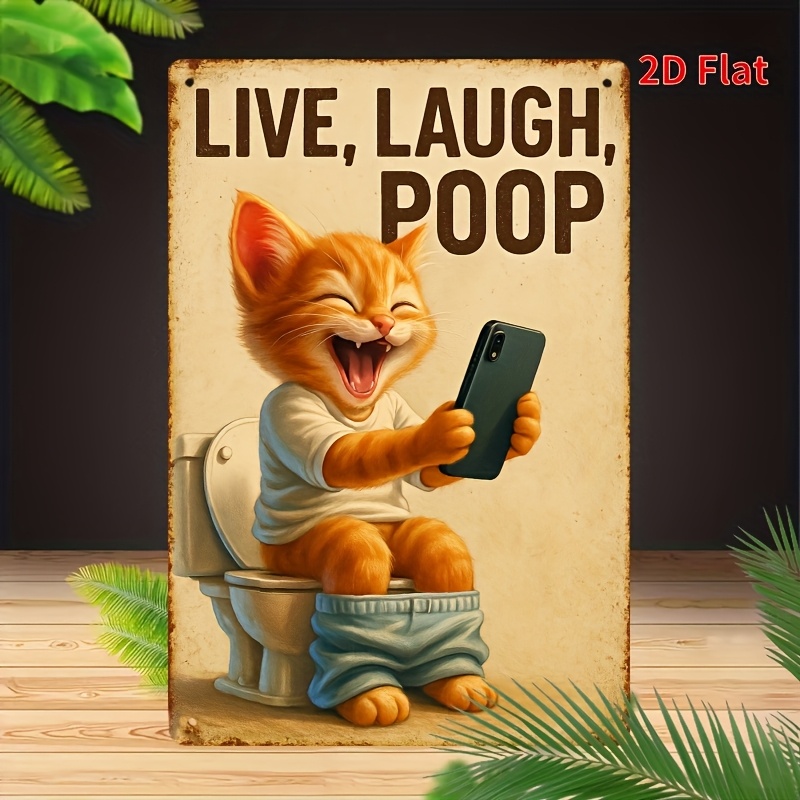 Funny Cat on Toilet Metal Wall - Embroidery Wall Art ulasan dan harga