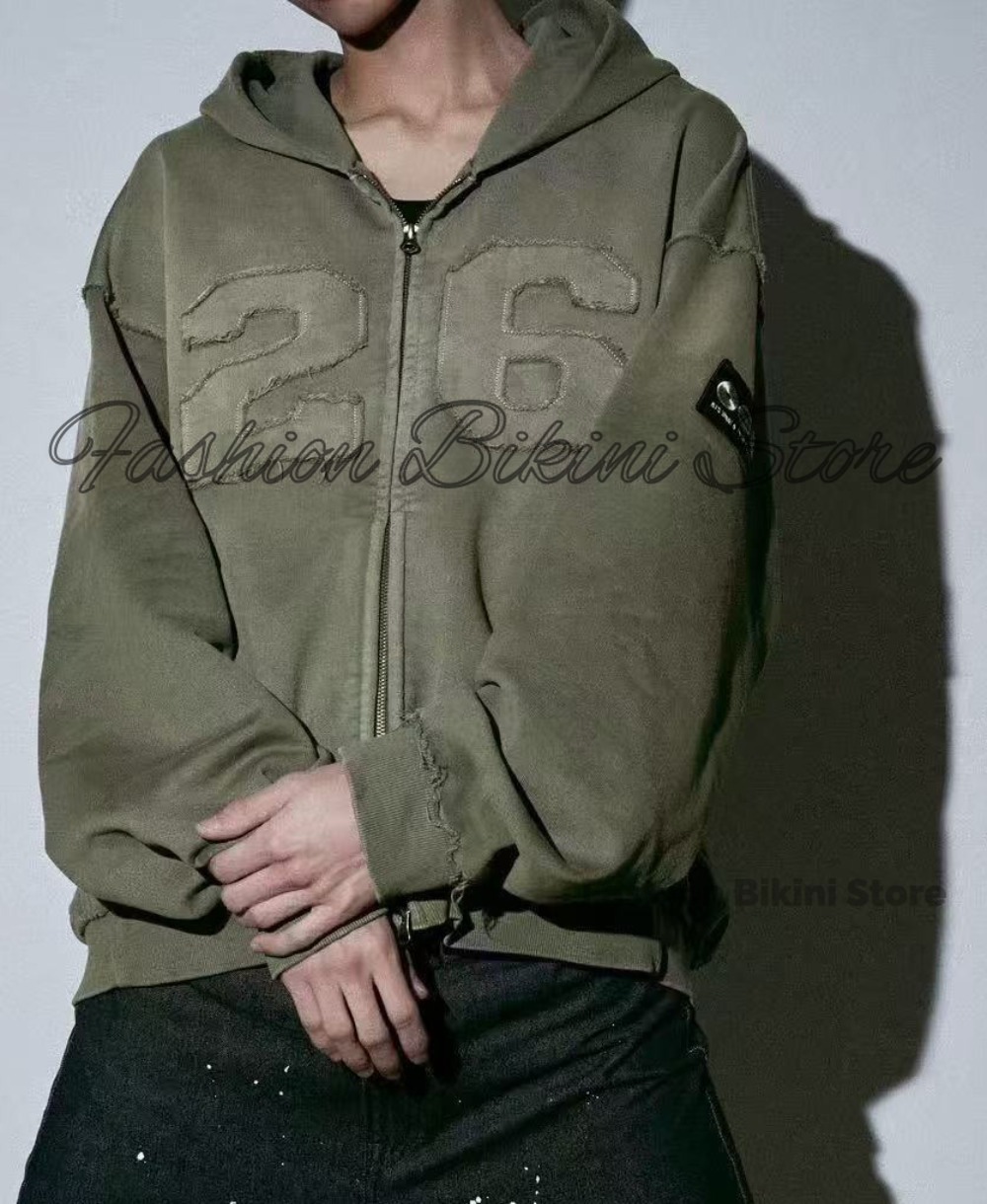 NEW Washed Grey Retro Hoodie 3 - Embroidery Cotton ulasan dan harga