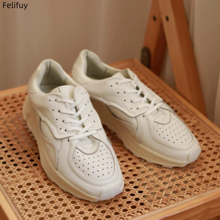 Round-toe Lace-up Casual White - Embroidery White ulasan dan harga