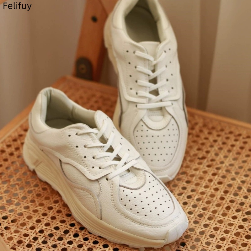 Round-toe Lace-up Casual White - Embroidery White ulasan dan harga