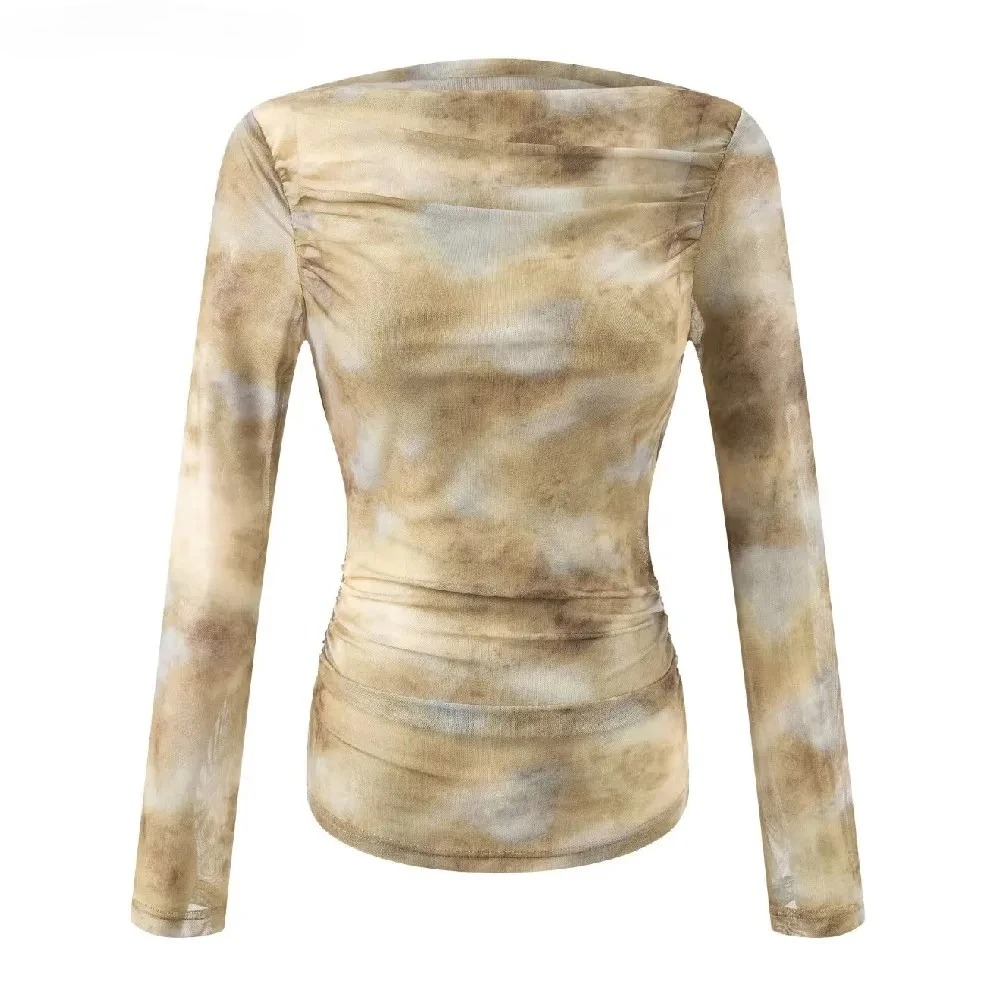 2025 Sexy Tie-Dye Print Ruched - Embroidery Shirt ulasan dan harga