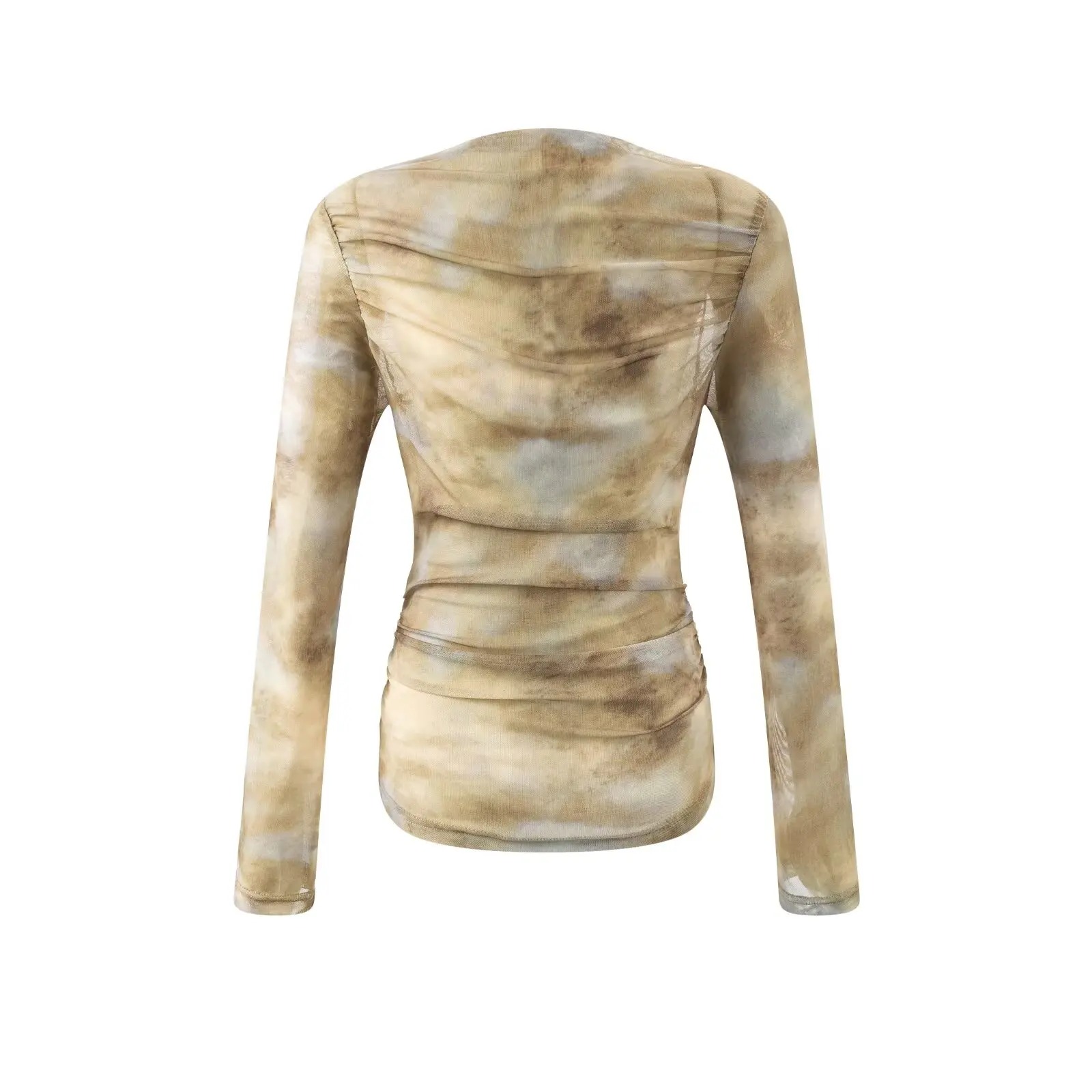 2025 Sexy Tie-Dye Print Ruched - Embroidery Shirt ulasan dan harga