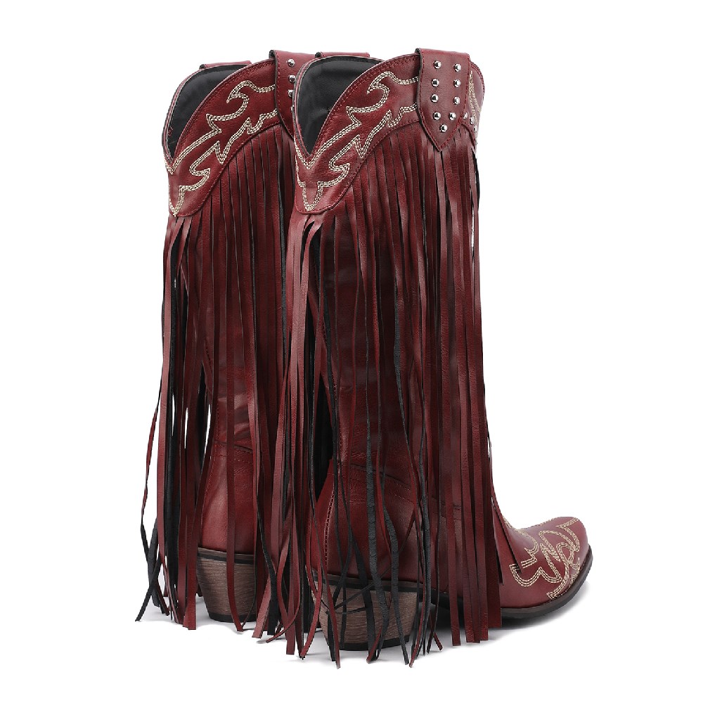 Western Cowboy Mid-calf Boots  - Embroidery Red ulasan dan harga