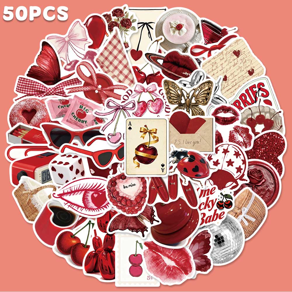 50pcs Cherry Coloured Graffiti - Embroidery Wall Art ulasan dan harga