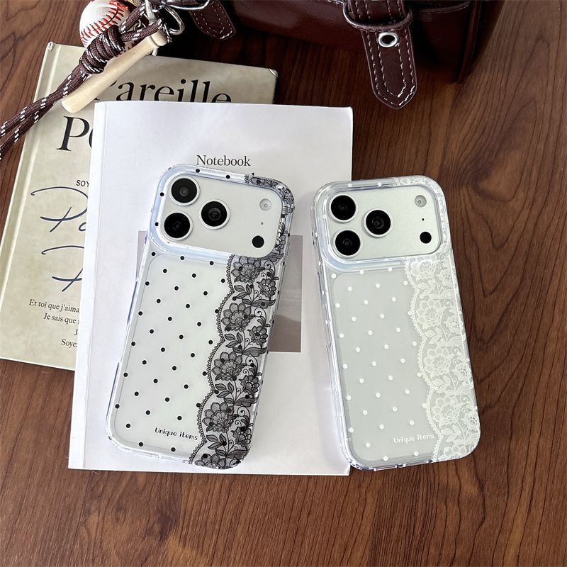 Ins Polka Dots Lace White Blac - Embroidery White ulasan dan harga