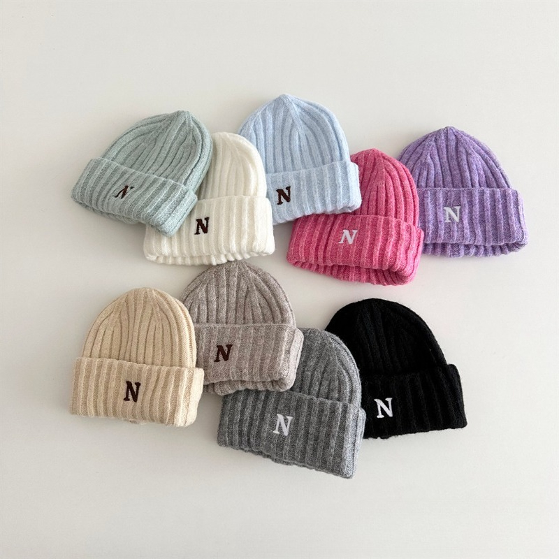 Korean Style Kids Knit Beanie  - Embroidery Letter N ulasan dan harga