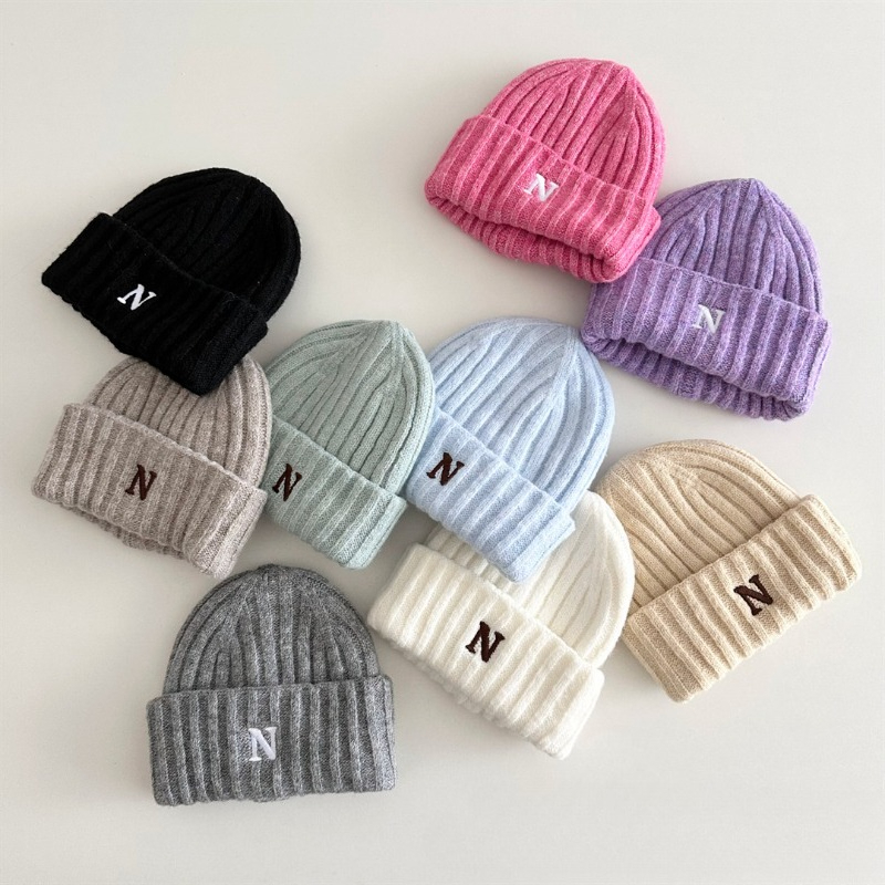 Korean Style Kids Knit Beanie  - Embroidery Letter N ulasan dan harga