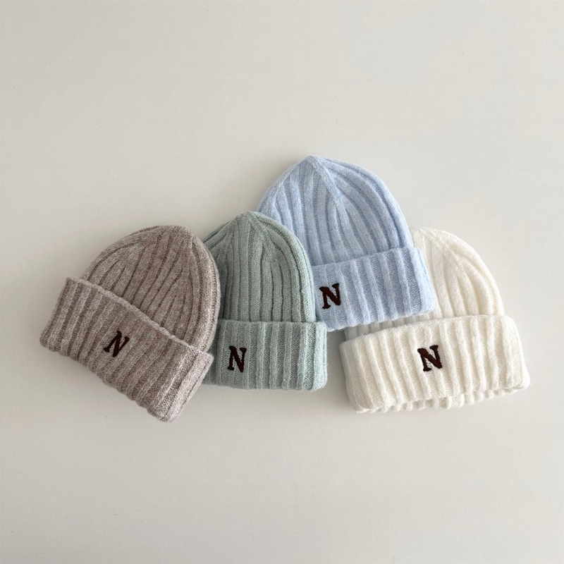 Korean Style Kids Knit Beanie  - Embroidery Letter N ulasan dan harga