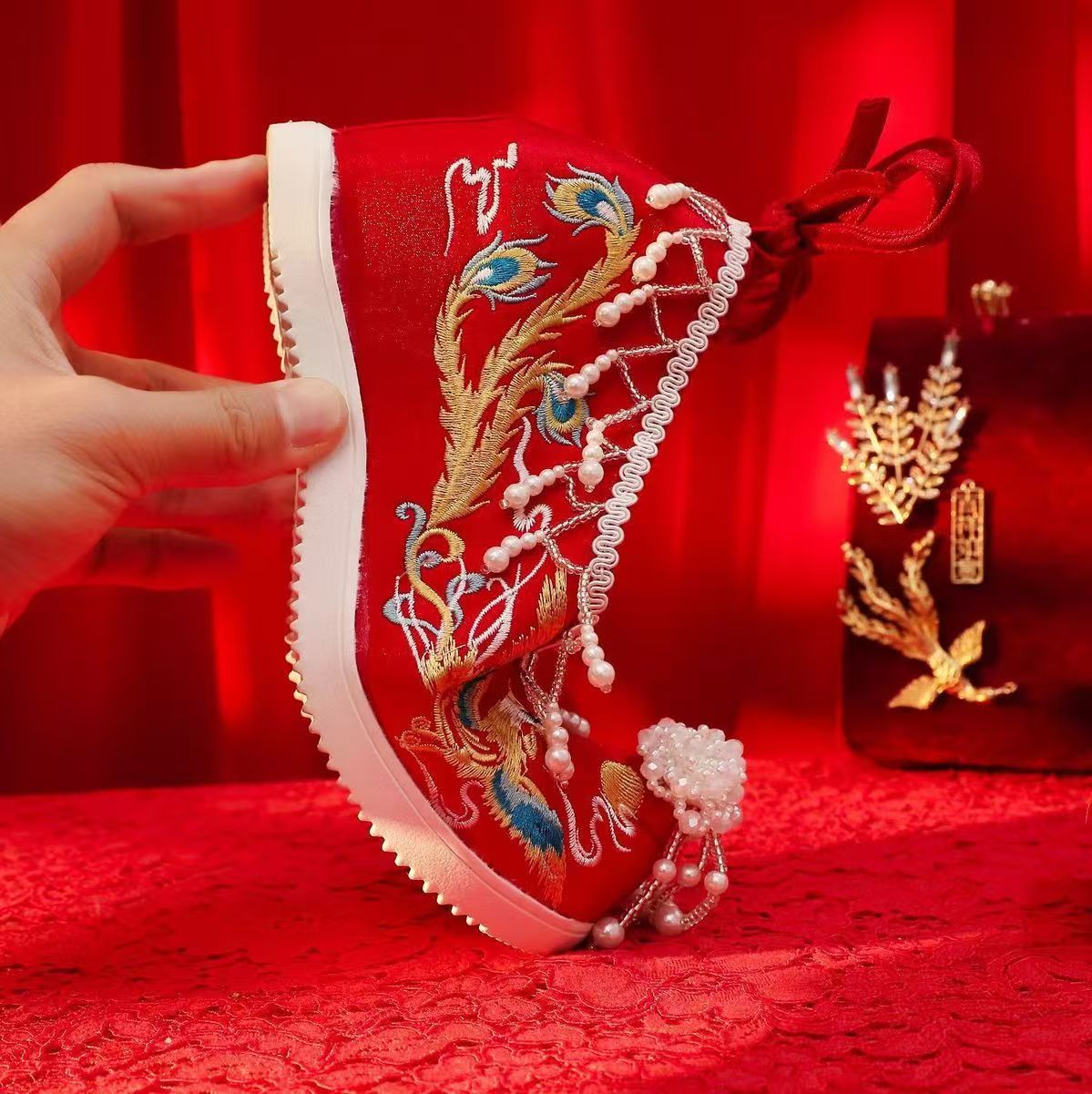 Women New Red Embroidered Wedd - Embroidery Red ulasan dan harga