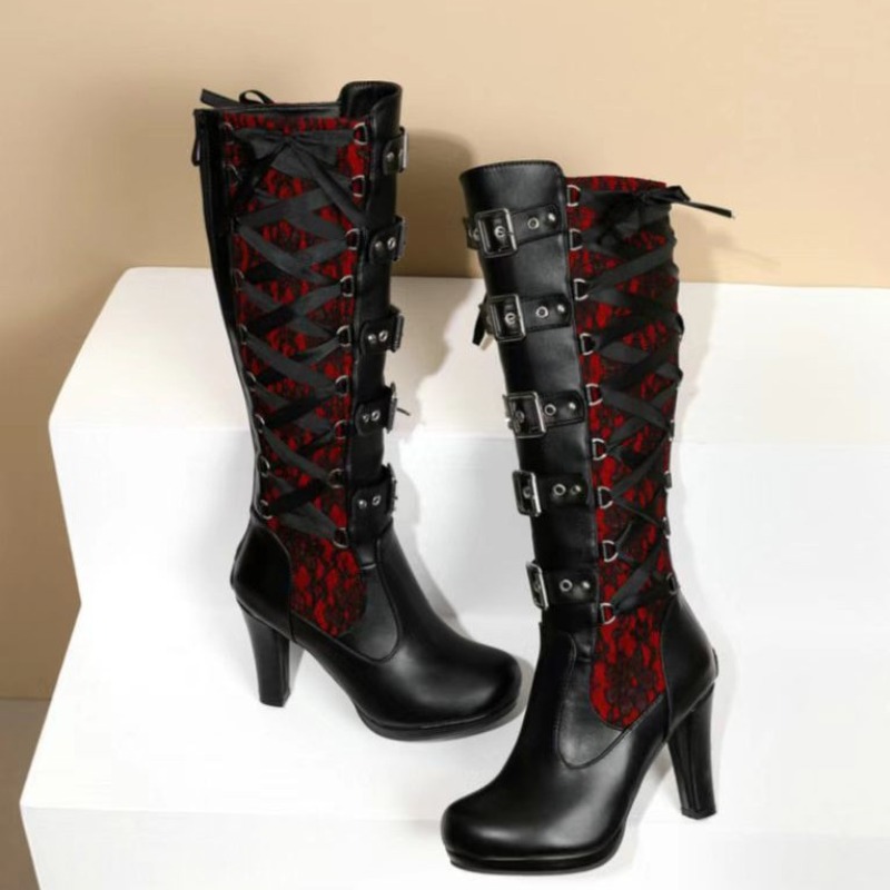 Punk Gothic Style Women's Knee - Embroidery Cotton ulasan dan harga