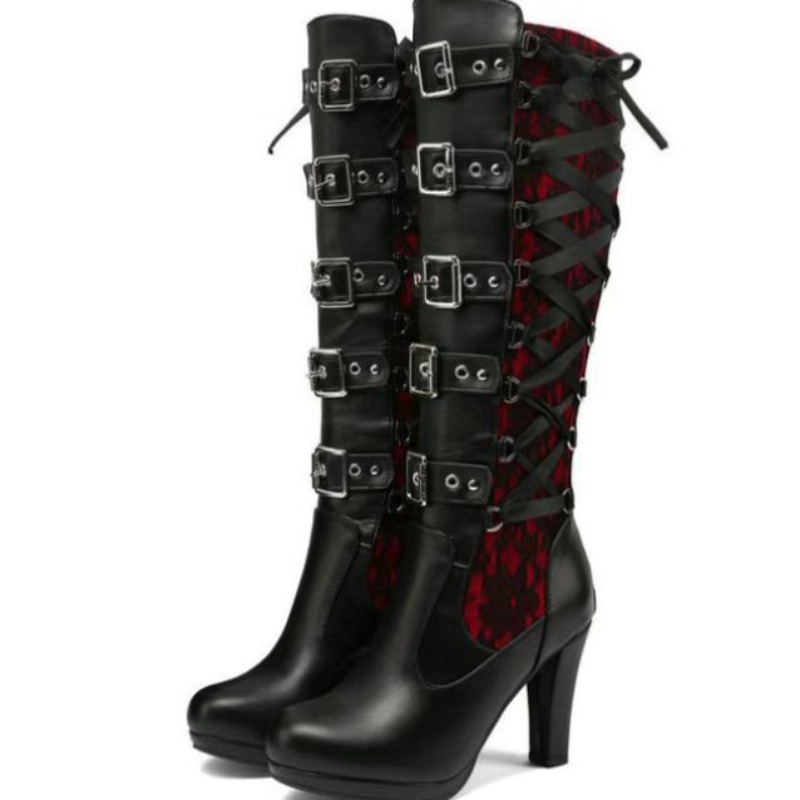 Punk Gothic Style Women's Knee - Embroidery Cotton ulasan dan harga