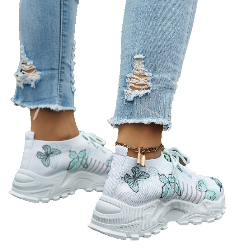 Women Butterfly Print Mesh Sne - Embroidery White ulasan dan harga