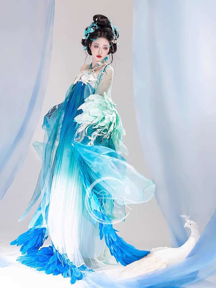 New Peacock Hanfu Womens fashi - Embroidery Shirt ulasan dan harga