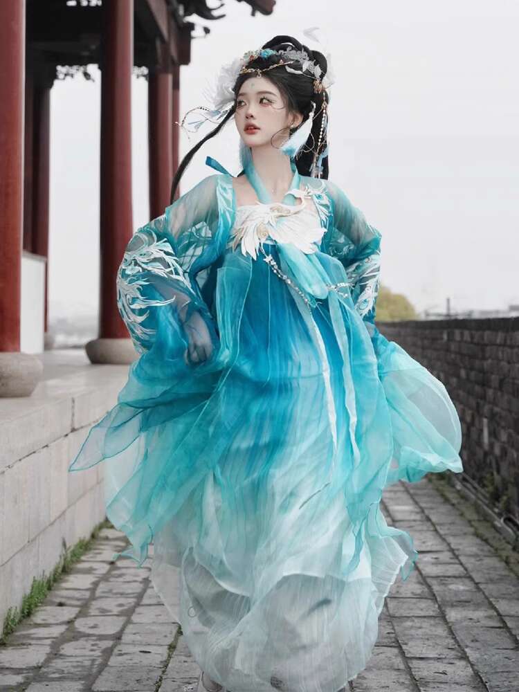 New Peacock Hanfu Womens fashi - Embroidery Shirt ulasan dan harga