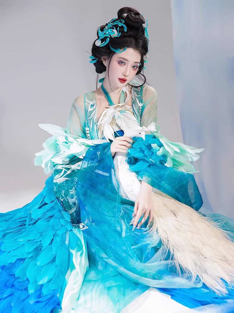New Peacock Hanfu Womens fashi - Embroidery Shirt ulasan dan harga