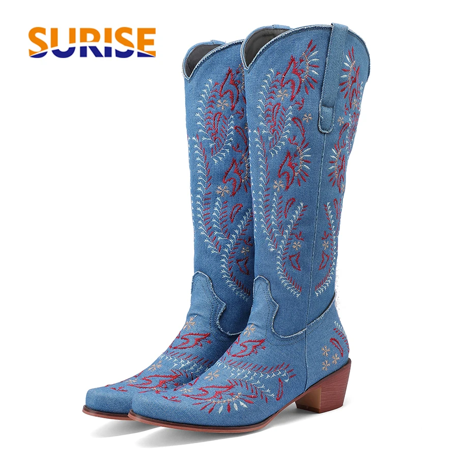Blue Denim Western Cowgirl Kne - Embroidery On Jeans ulasan dan harga