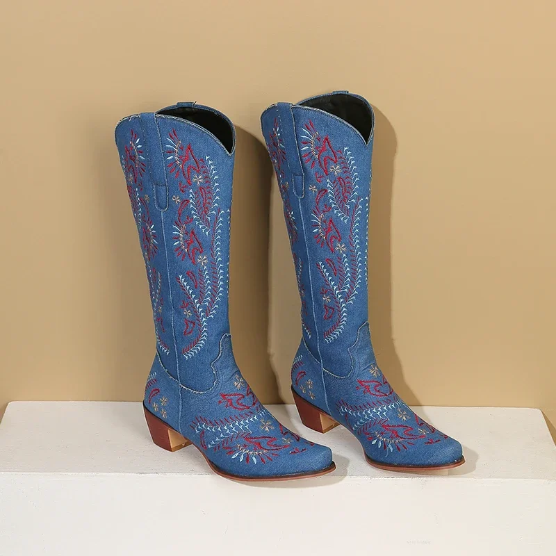 Blue Denim Western Cowgirl Kne - Embroidery On Jeans ulasan dan harga