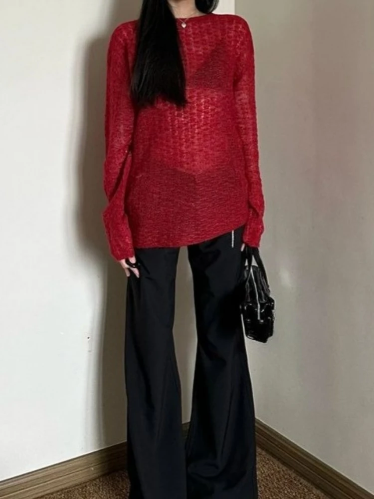 Y2K See-Through Knitted Women' - Embroidery Shirt ulasan dan harga