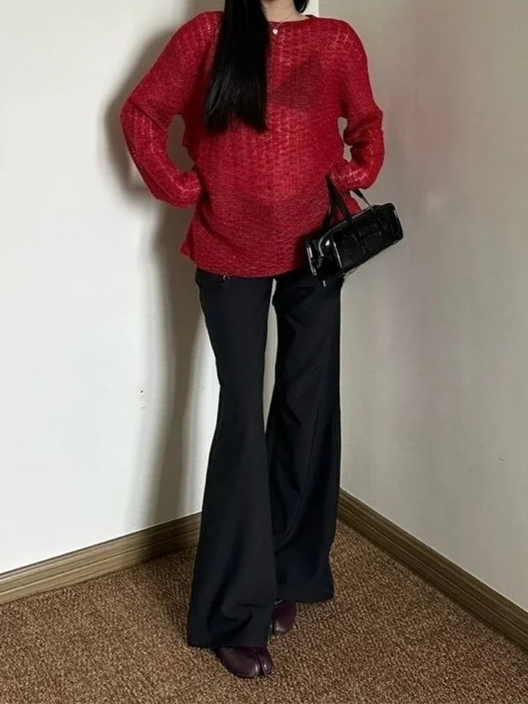 Y2K See-Through Knitted Women' - Embroidery Shirt ulasan dan harga